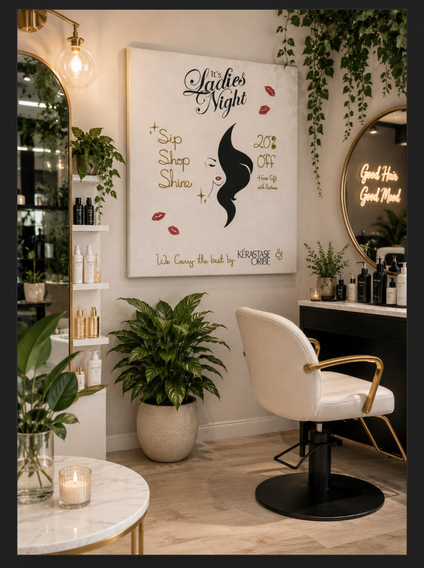 Already vintage this “Lady’s Night” canvas flyer wall art