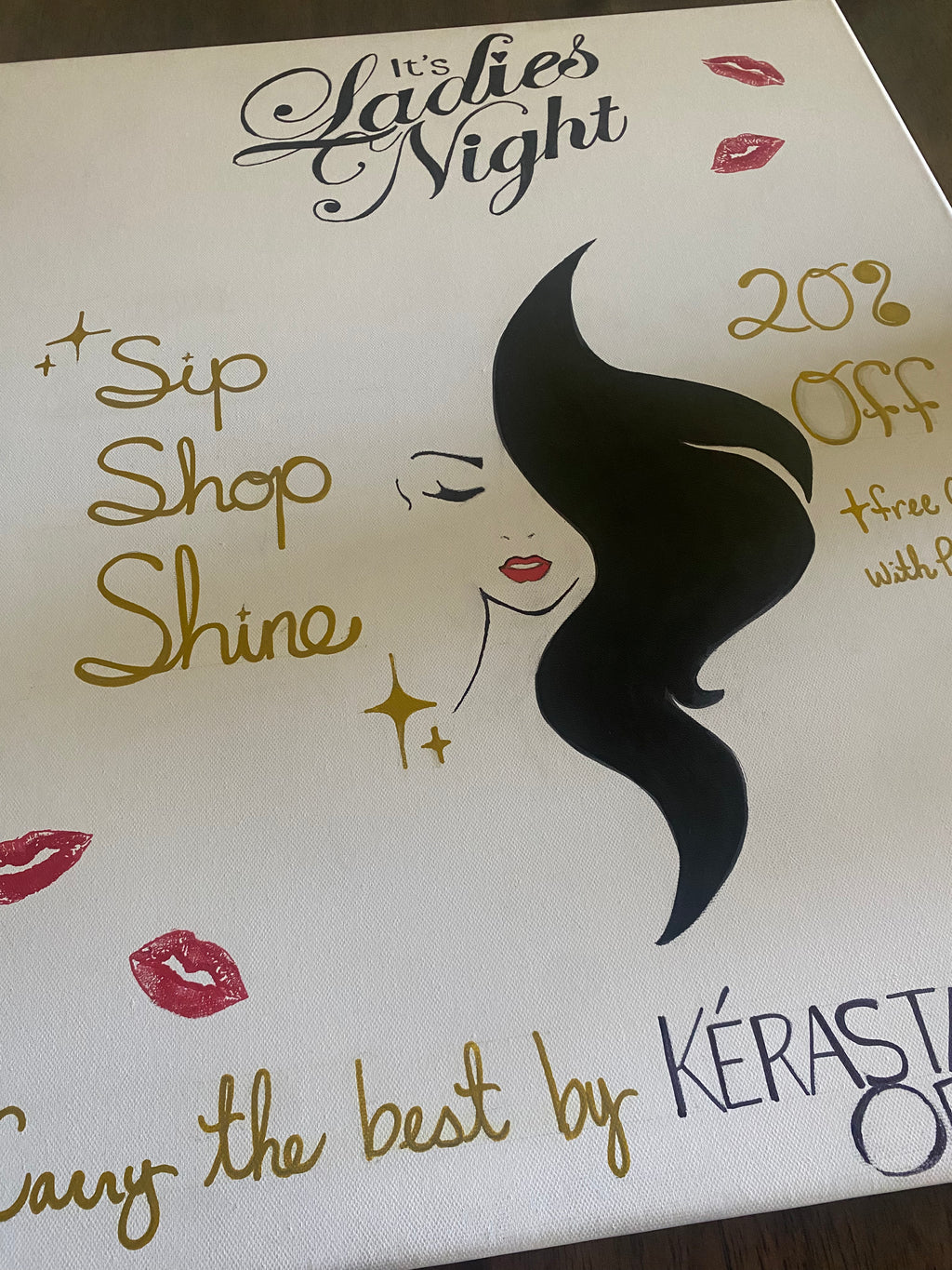 Already vintage this “Lady’s Night” canvas flyer wall art